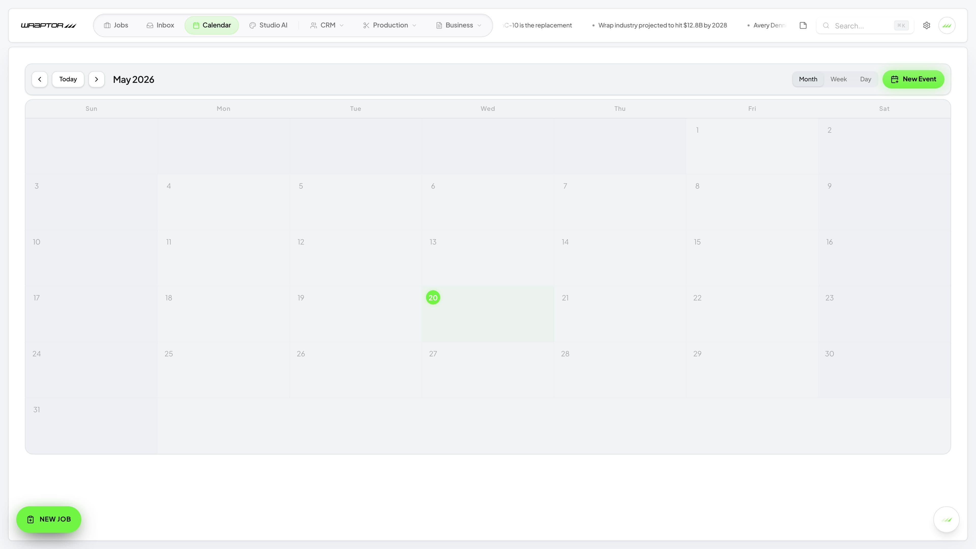 Wraptor install calendar with bay scheduling and installer assignment