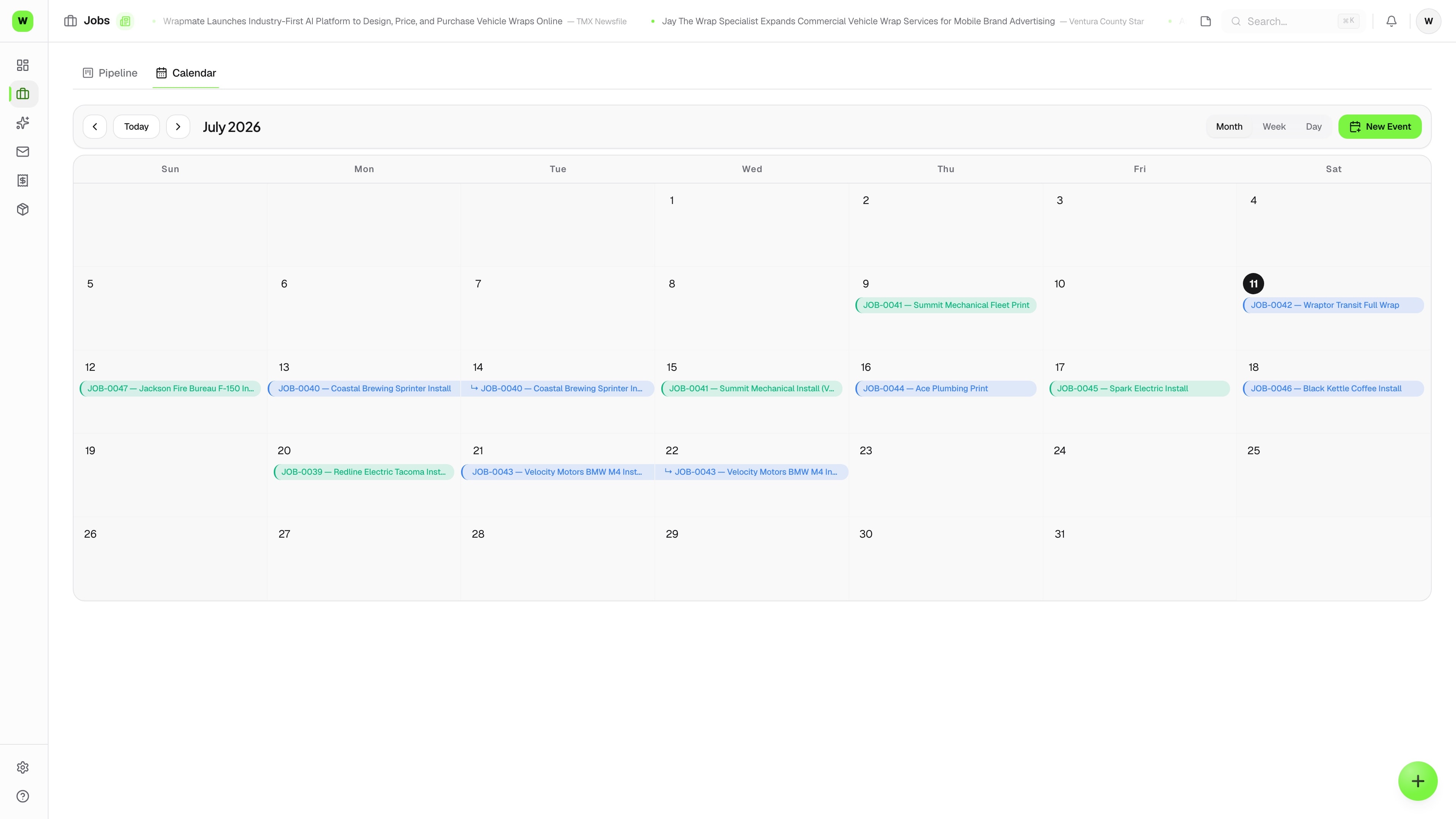 Scheduling — the real Wraptor screen