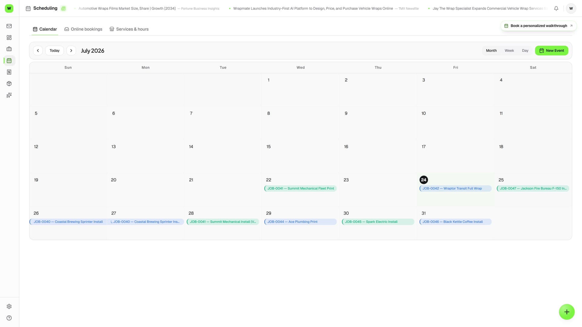 Scheduling — the real Wraptor screen