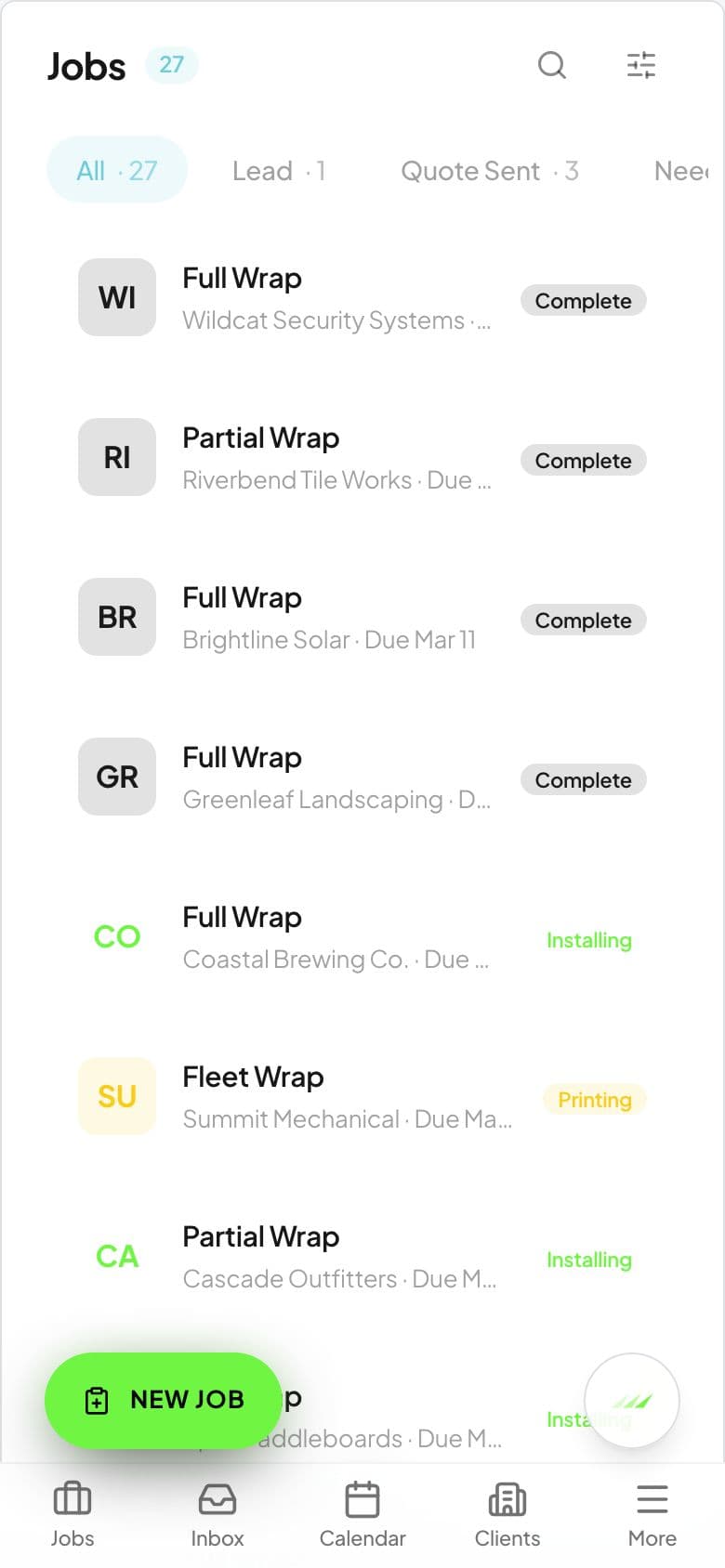 Your entire shop pipeline, one board — mobile