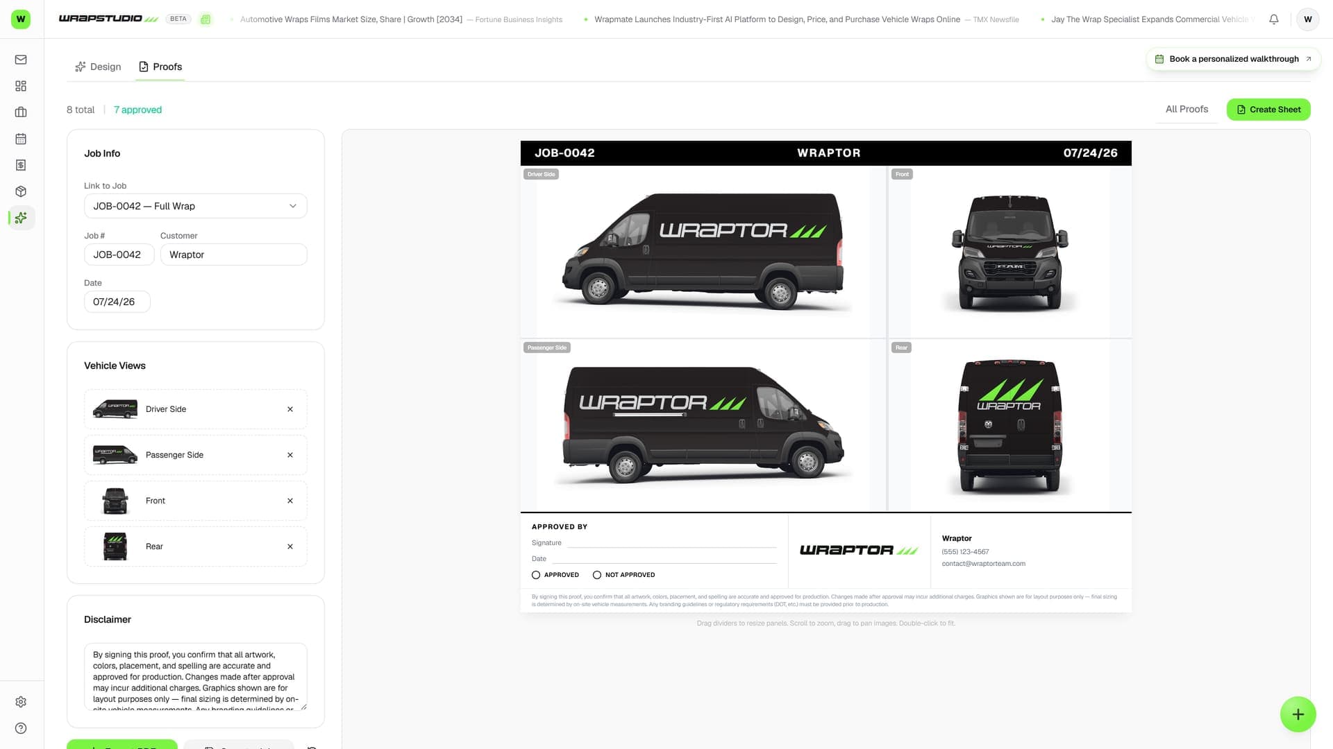 Wraptor proofing view with pinned client comments on a wrap mockup