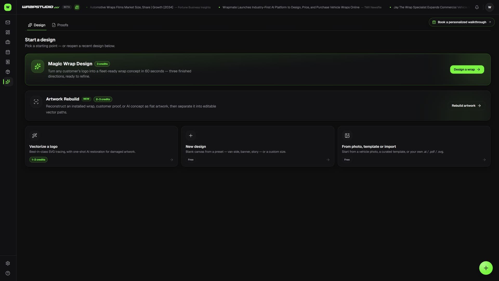 Wraptor Wrap Studio interface showing AI background swap on a vehicle wrap install photo (dark mode)