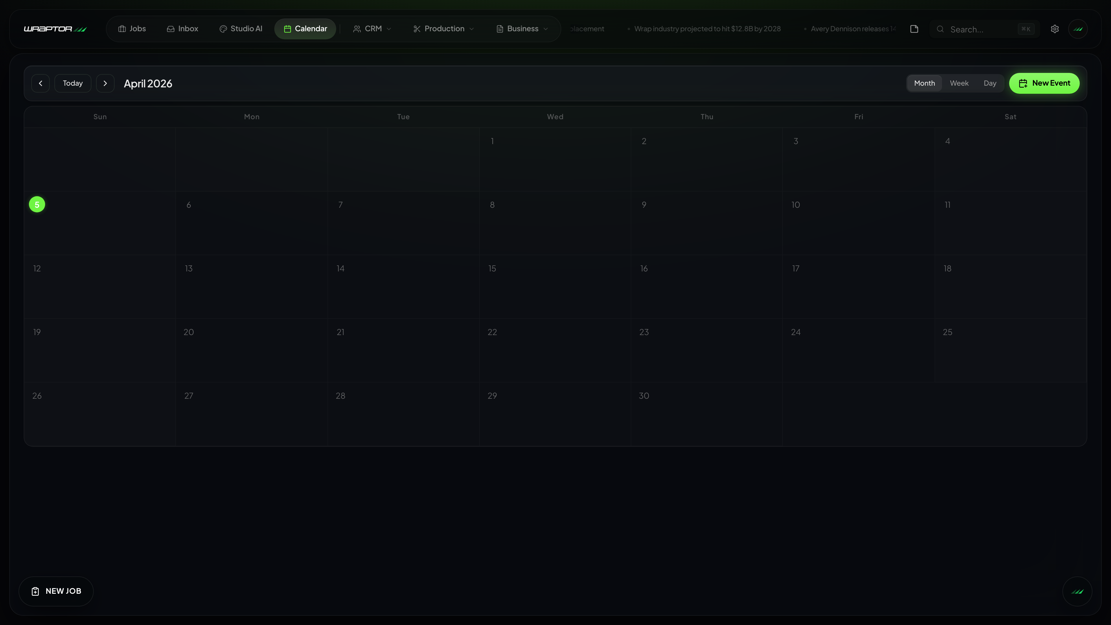 Wraptor Calendar - vehicle wrap shop management software desktop view