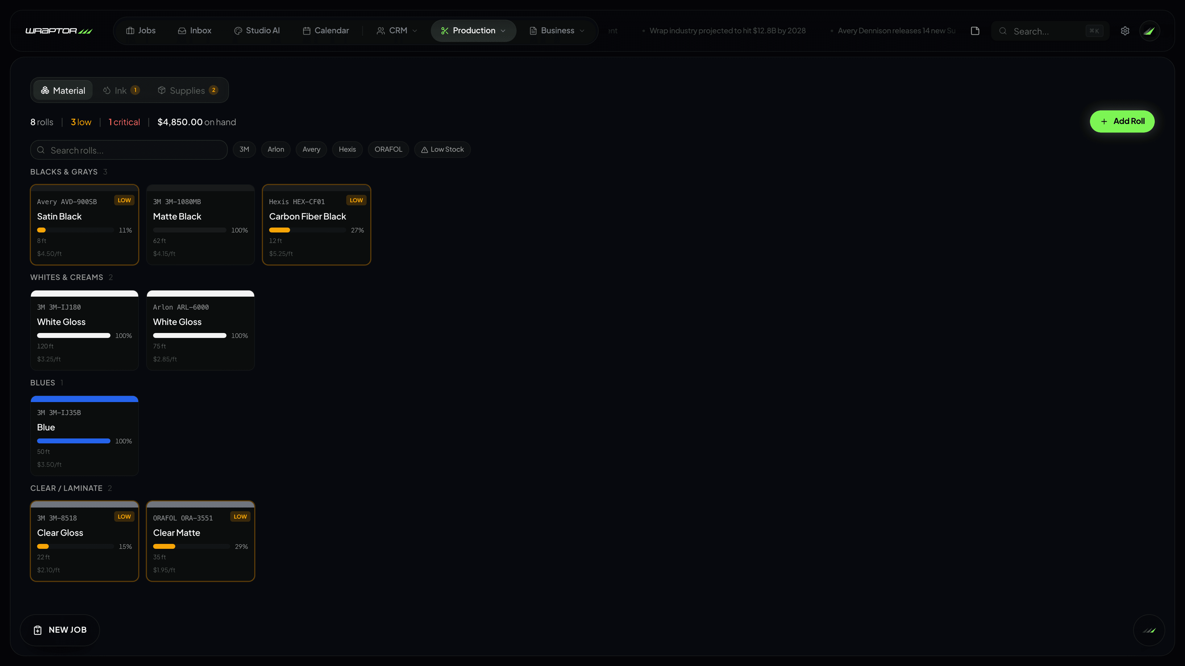 Wraptor operations management with install bay scheduling and vinyl inventory tracking