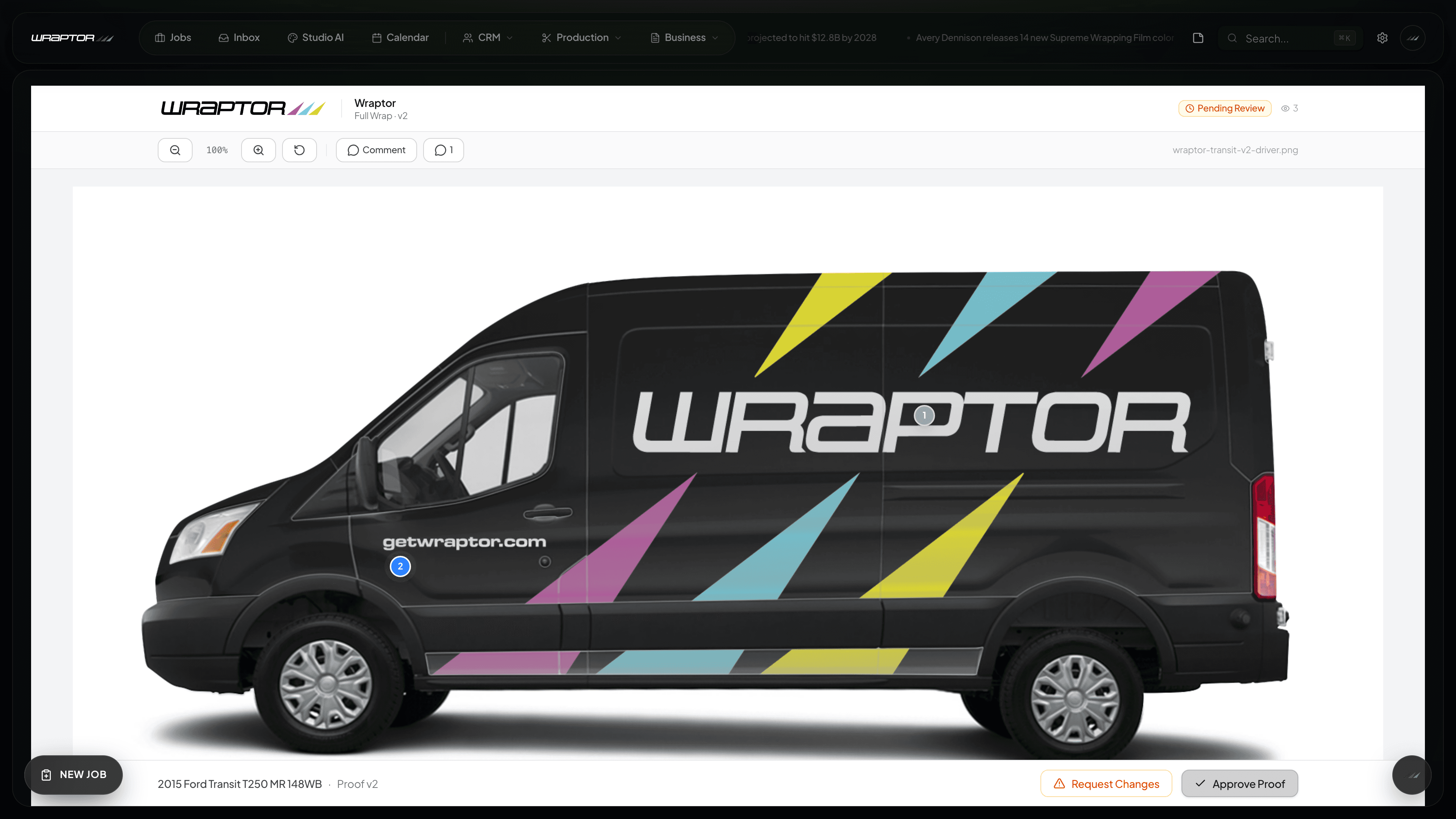 Wraptor client proofing portal with one-tap design approval and comment pinning