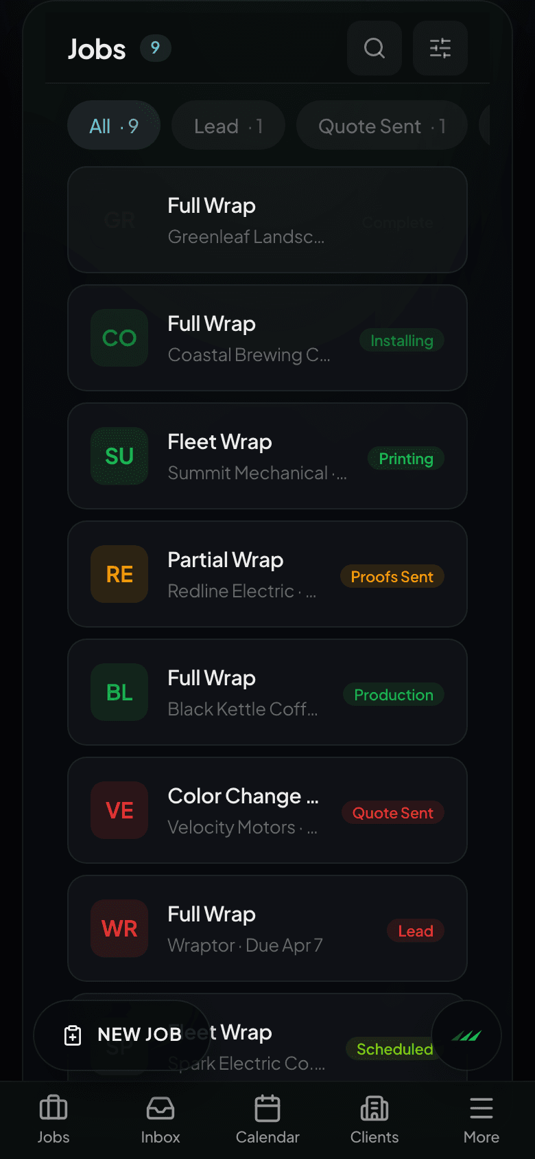 Your entire shop pipeline, one board mobile