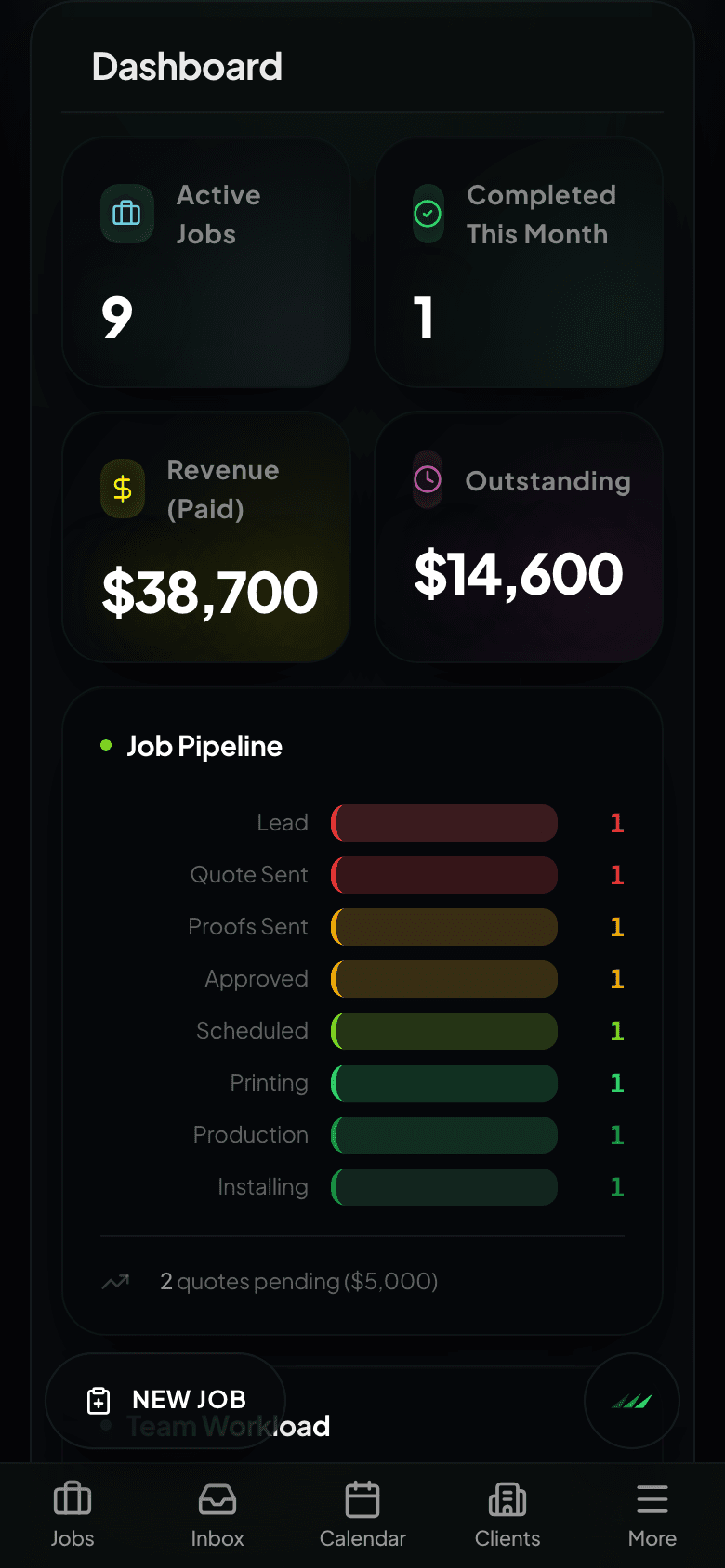 Wraptor Overview - mobile app view for wrap shop management on the go