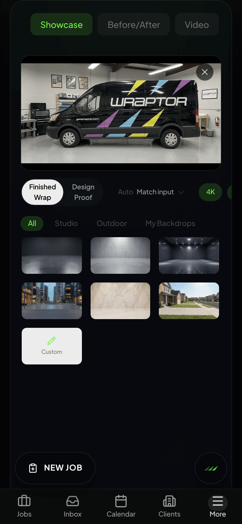 Wraptor AI Studio - mobile app view for wrap shop management on the go